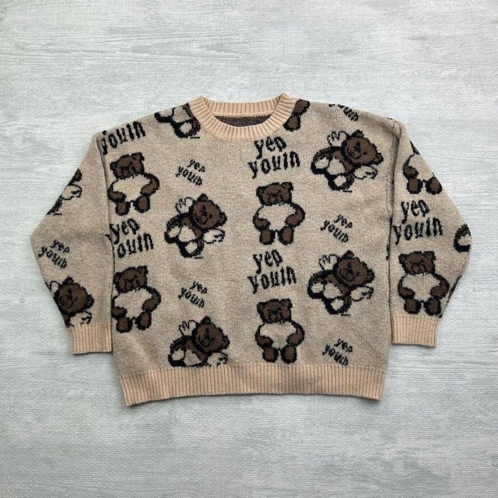 Vintage Y2K Yep Youth Sweater Adult Small Beige‎ Tan Angel Bear Youth Program